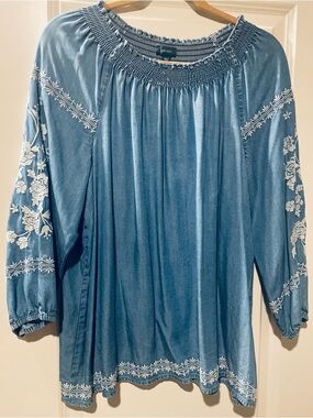 J. Jill Blue Embroidered Peasant Tunic